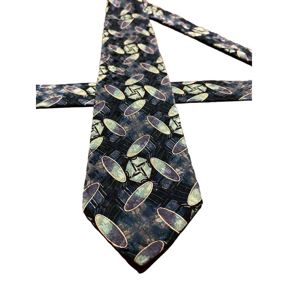 Brioni Necktie Vintage Mens Multicolor Silk Abstract Italy Gold‎ Chain - Picture 3 of 13